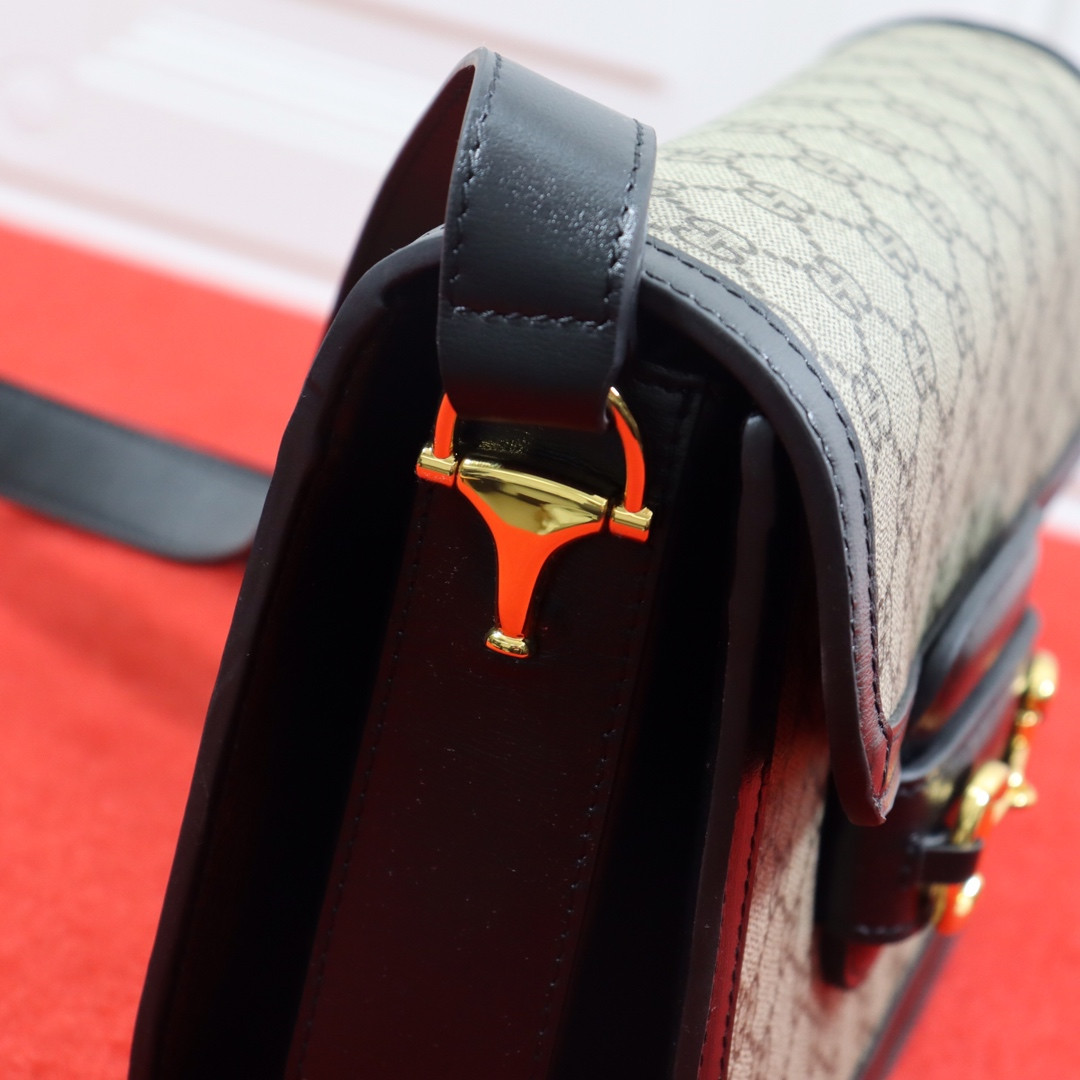 G*u*i HORSEBIT 1955 SHOULDER BAG Beige Black 9.8"W x 7"H x 3.1"D