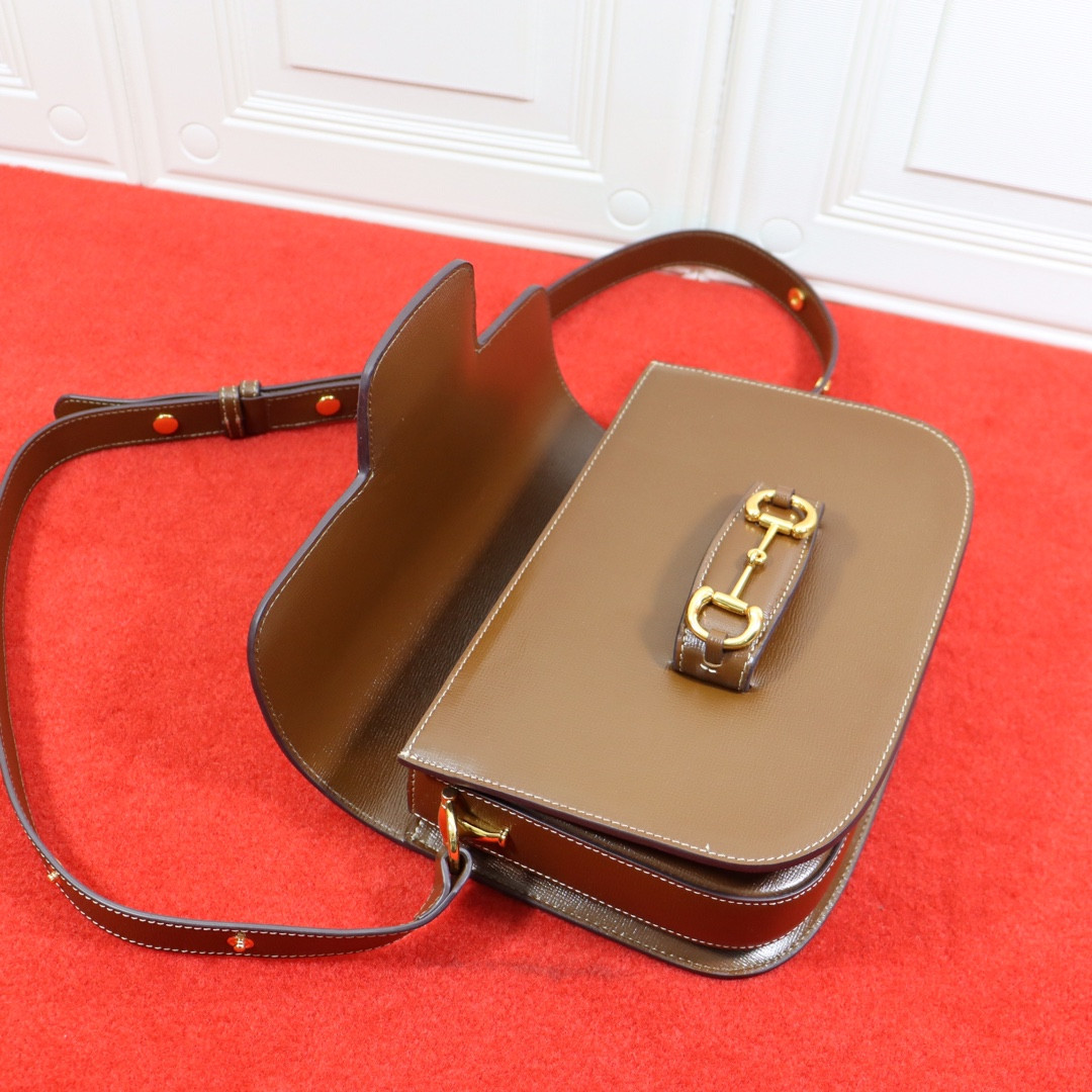 G*u*i HORSEBIT 1955 SHOULDER BAG BROWN 9.8"W x 7"H x 3.1"D