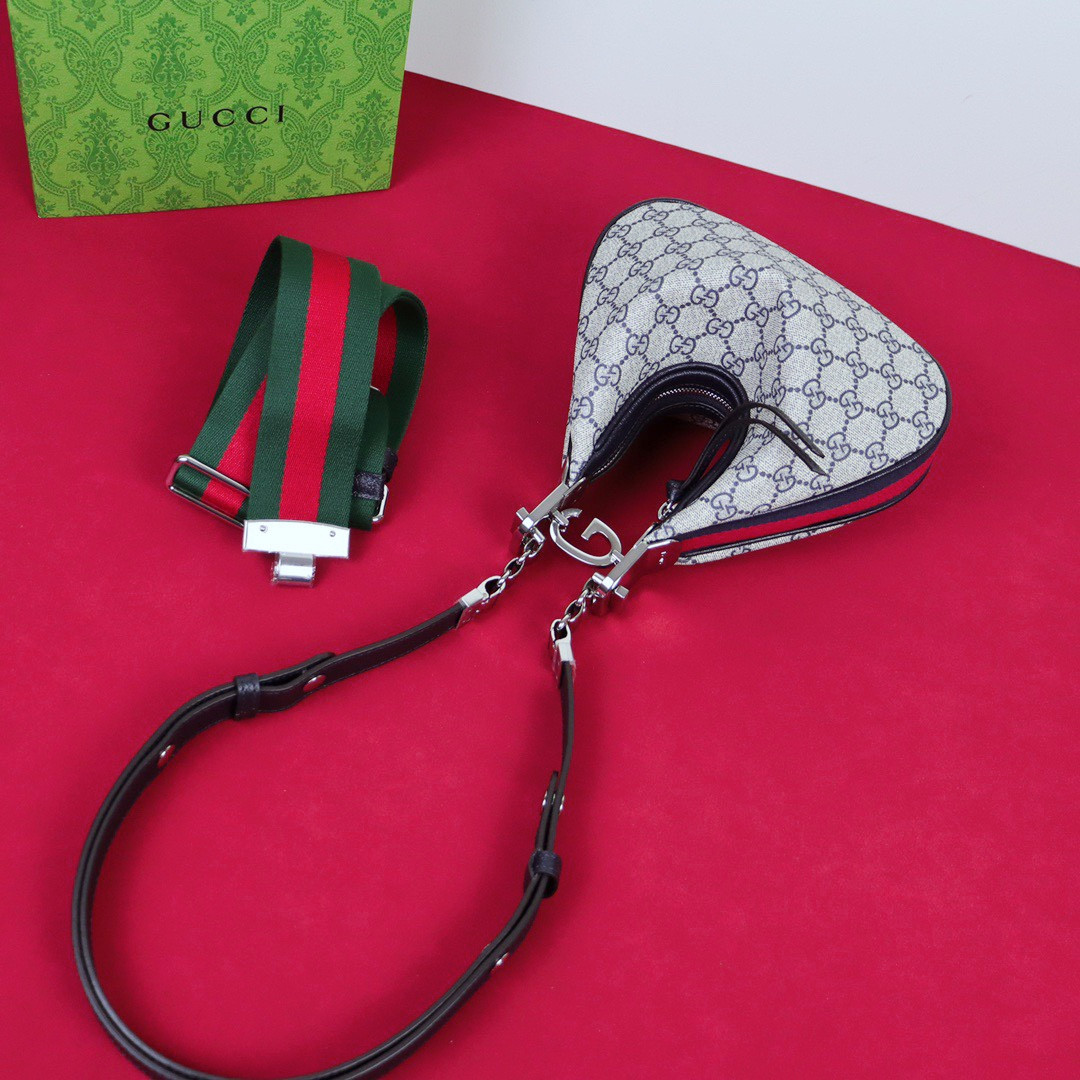 G*u*i ATTACHE SMALL SHOULDER BAG Beige and gray 9"W x 8.7"H x 2"D