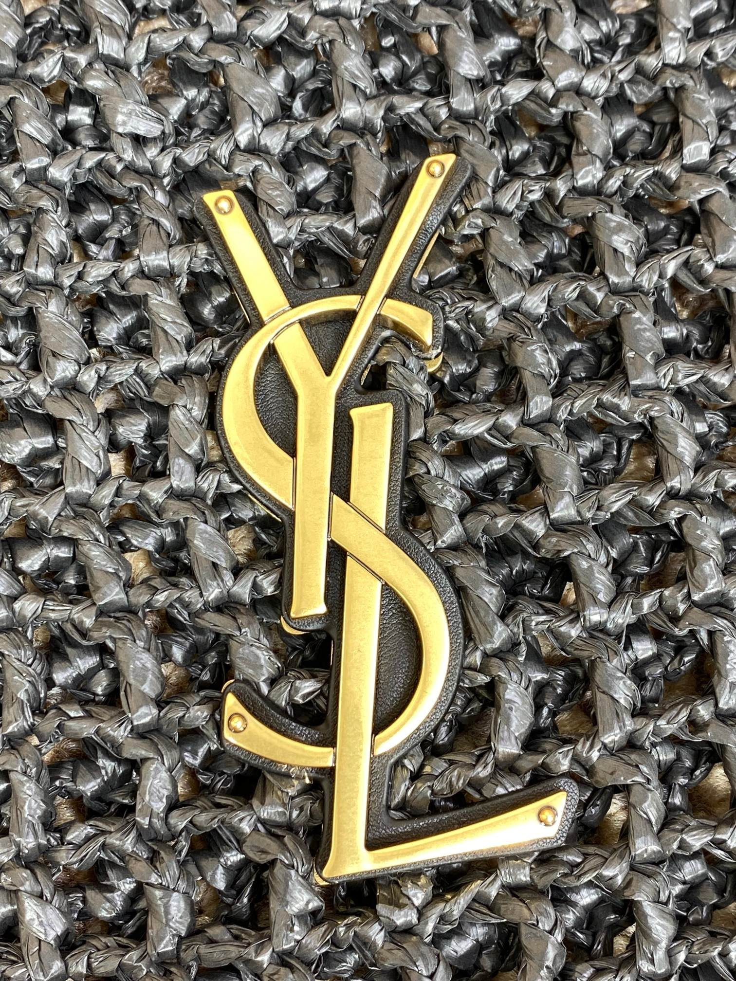 Y*L OXALIS BAG IN RAFFIA MACRAMÉ BLACK 14.6X 5.7X1.2INCHES