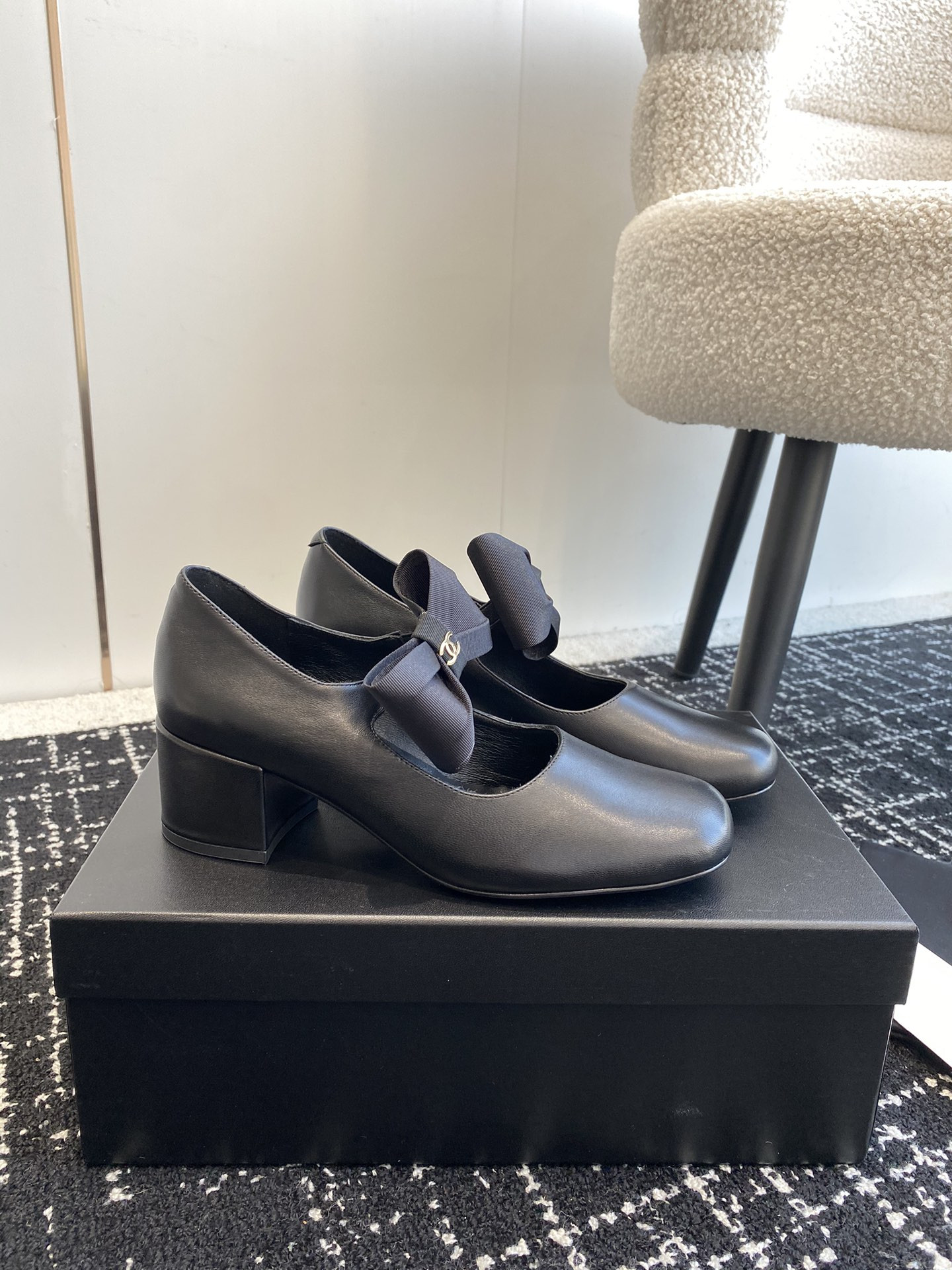 UA Ch*el MARY JANES Calfskin & Grosgrain