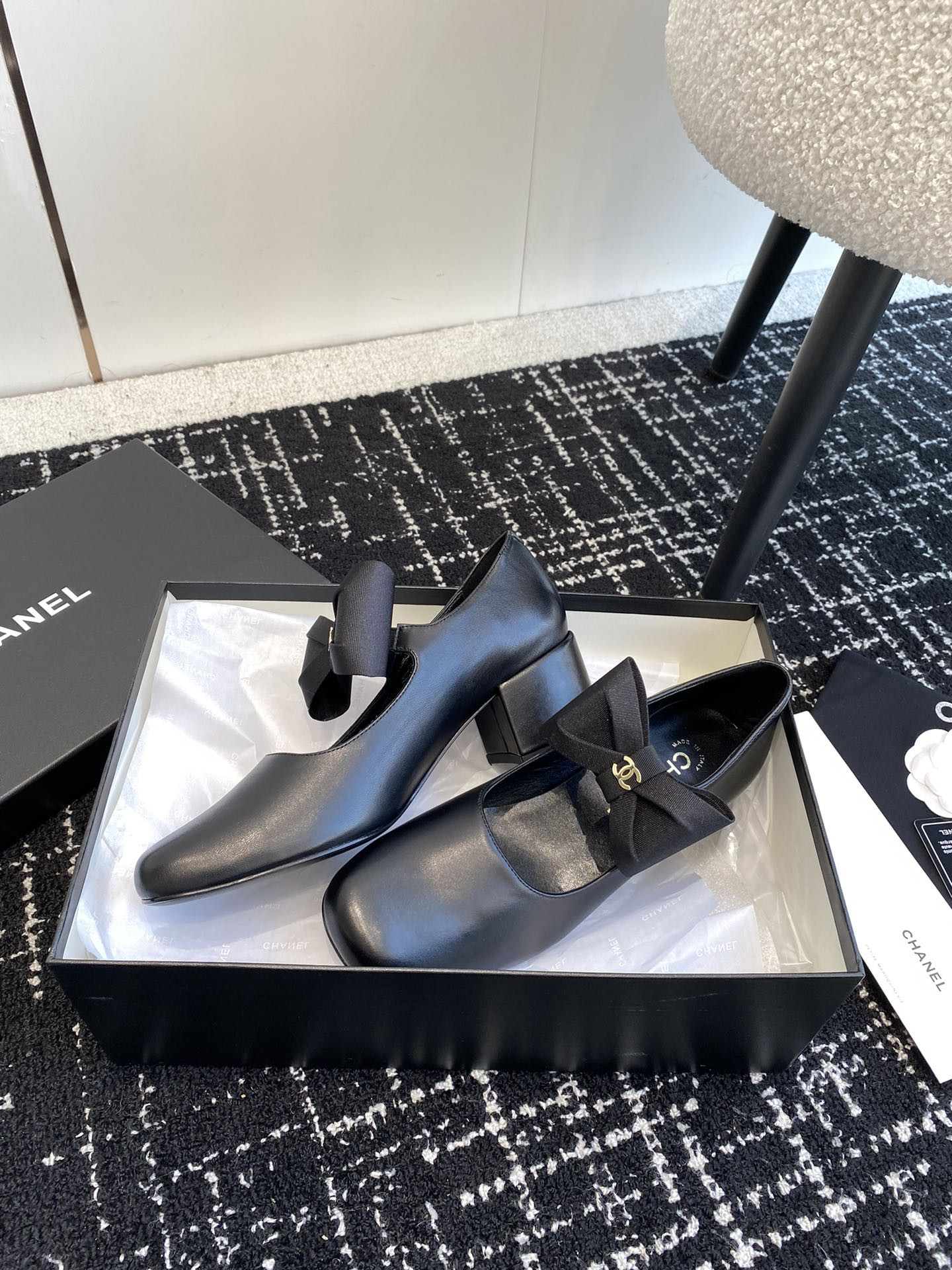 UA Ch*el MARY JANES Calfskin & Grosgrain