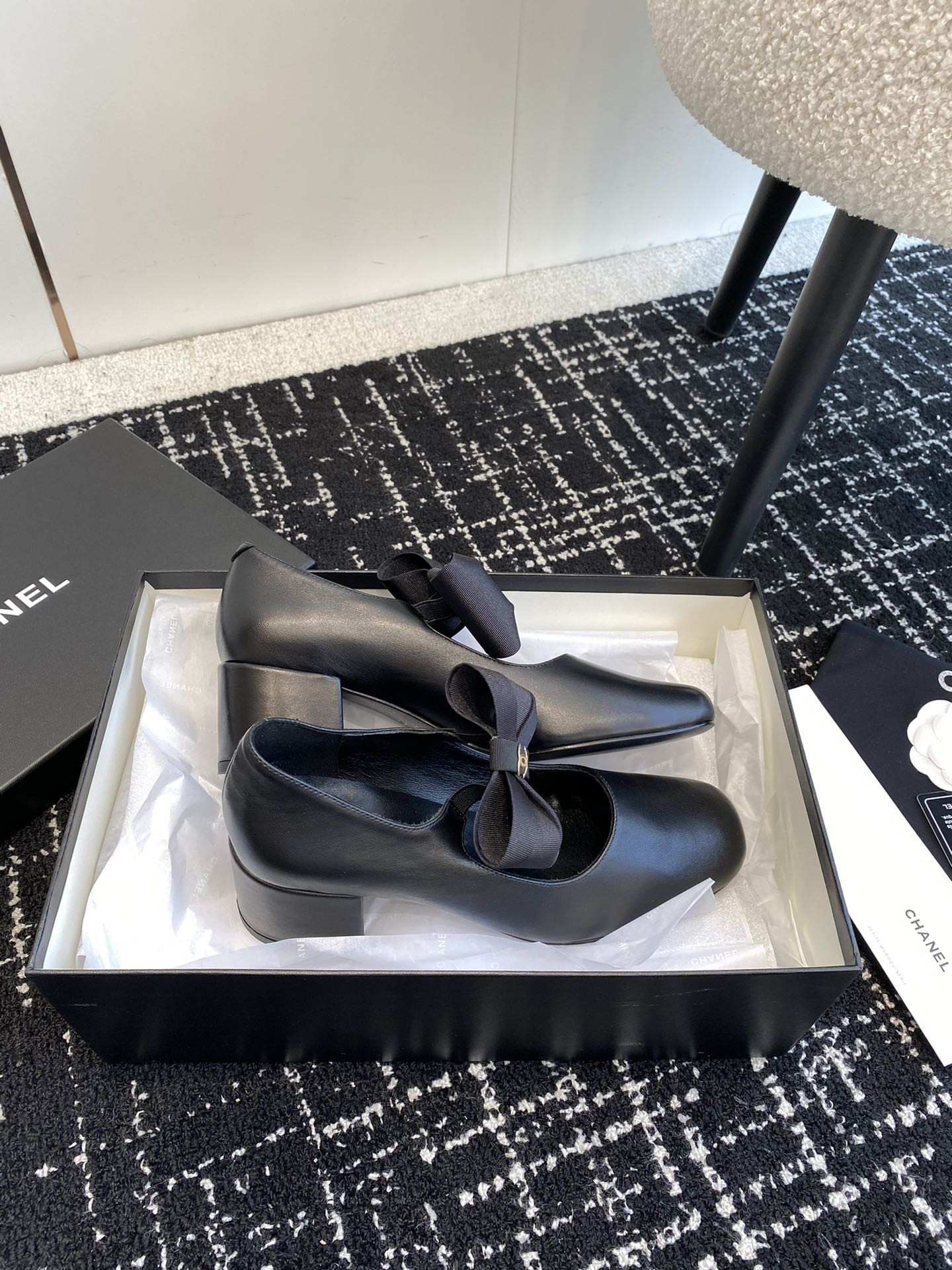 UA Ch*el MARY JANES Calfskin & Grosgrain