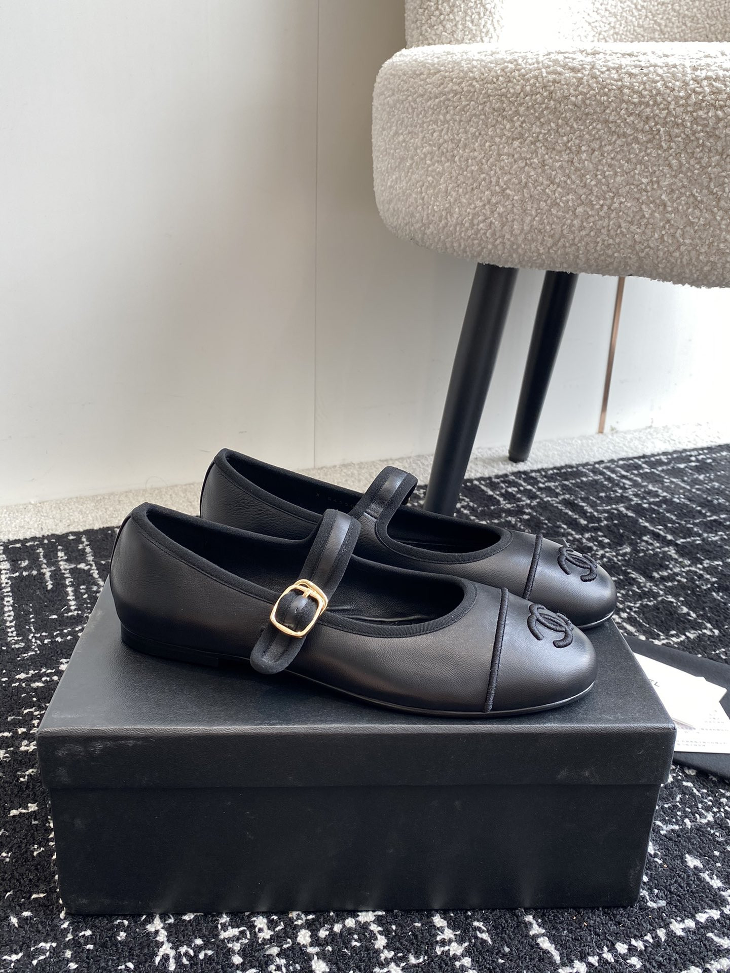 UA Ch*el MARY JANES Lambskin Black