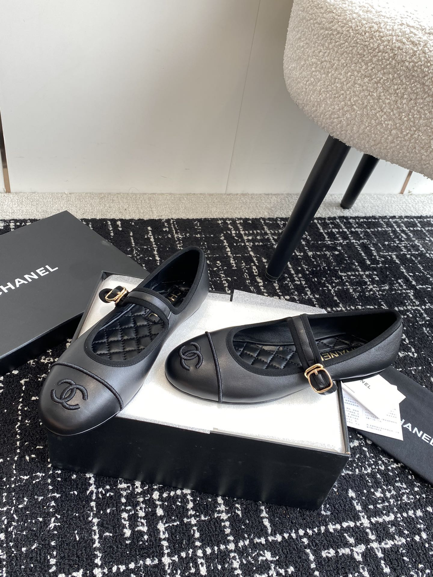 UA Ch*el MARY JANES Lambskin Black