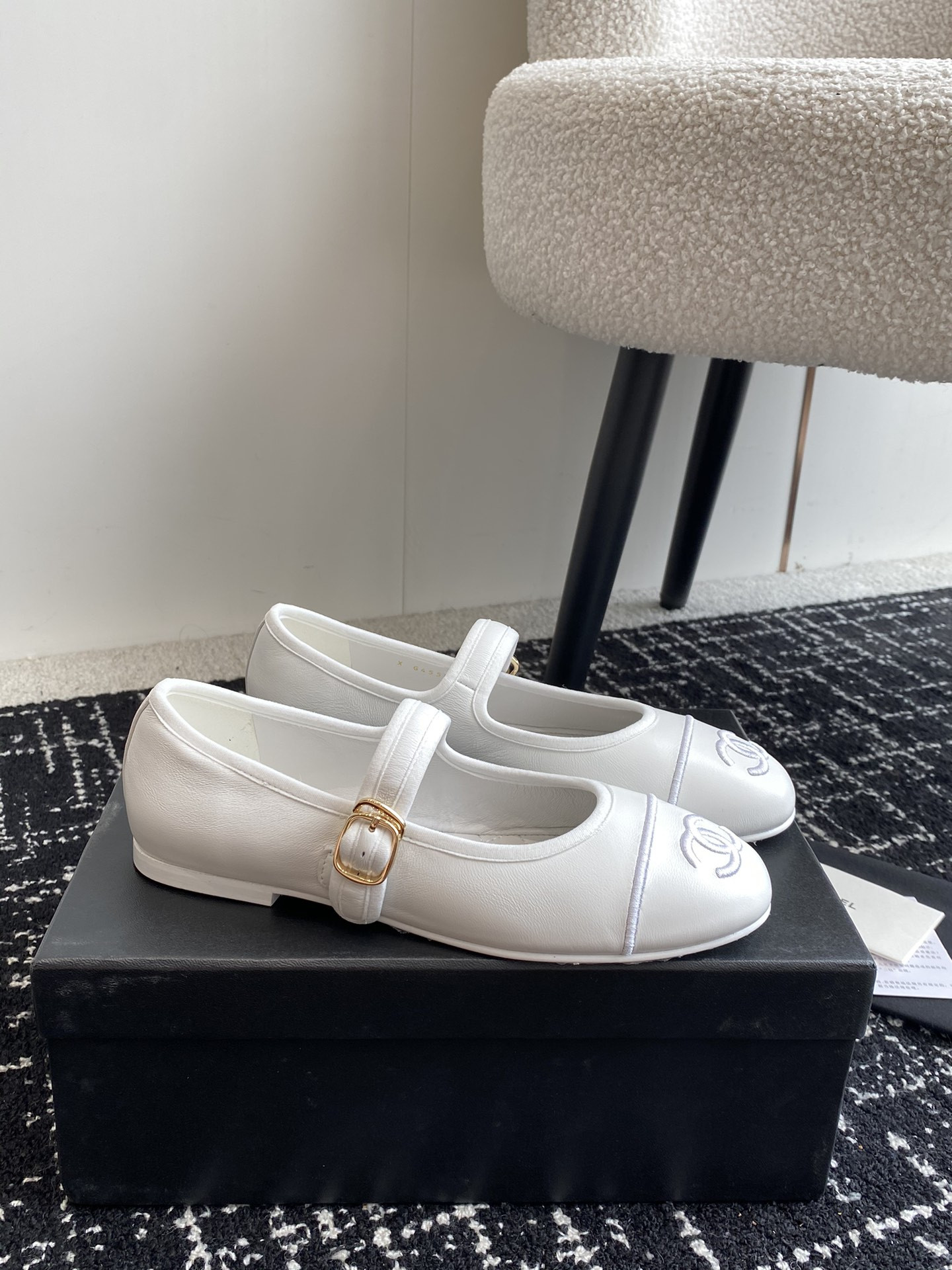 UA Ch*el MARY JANES Lambskin White