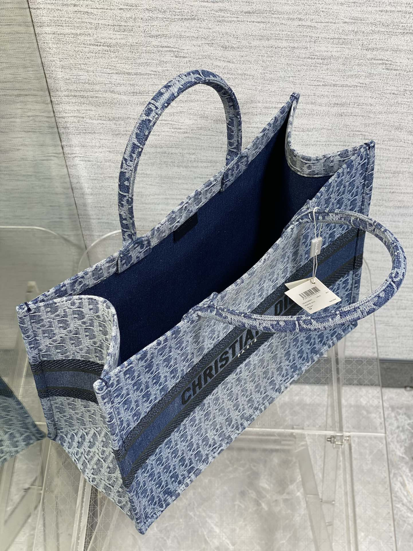 Large D*0r Book Tote Blue Denim D*0r Oblique Jacquard  42 x 35 x 18.5 cm