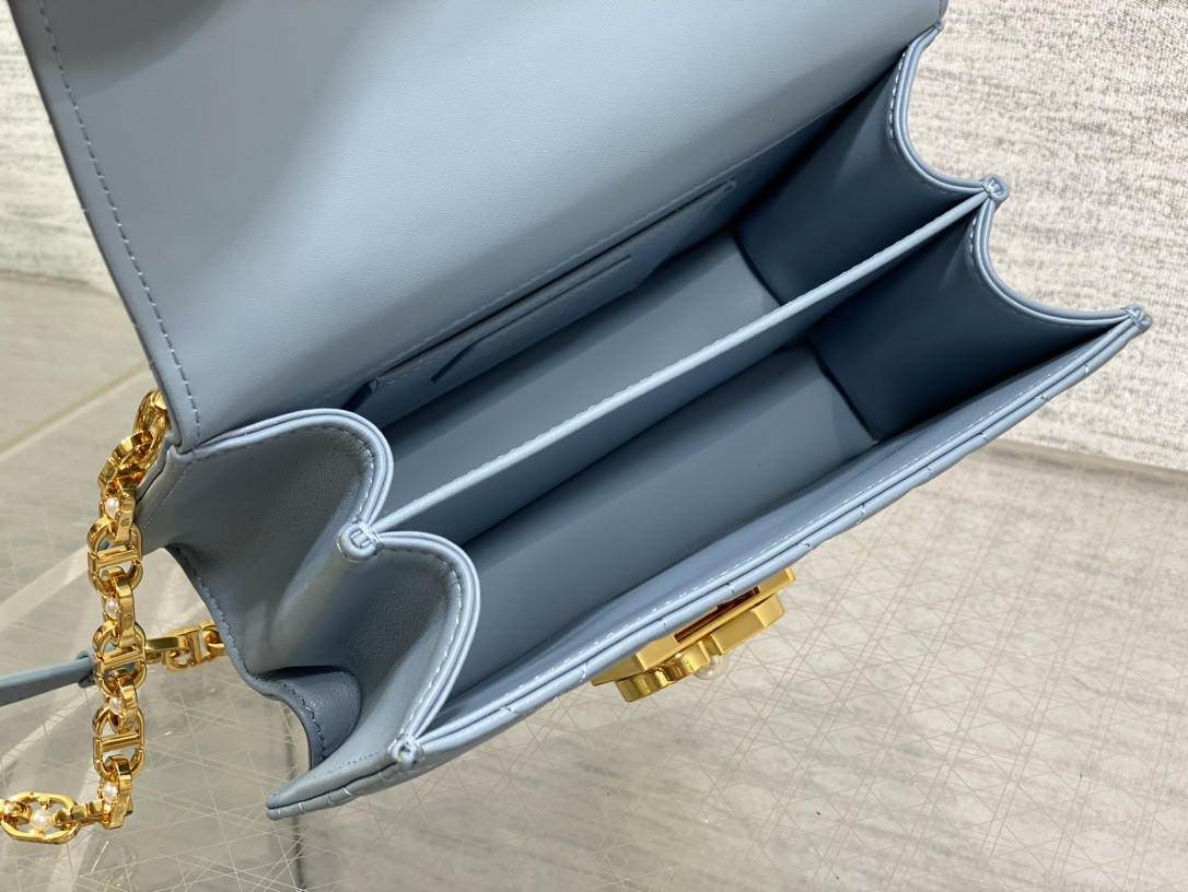 D*0r Small Ange Bag Blue  Latte Macrocannage Calfskin  20 x 12 x 5 cm