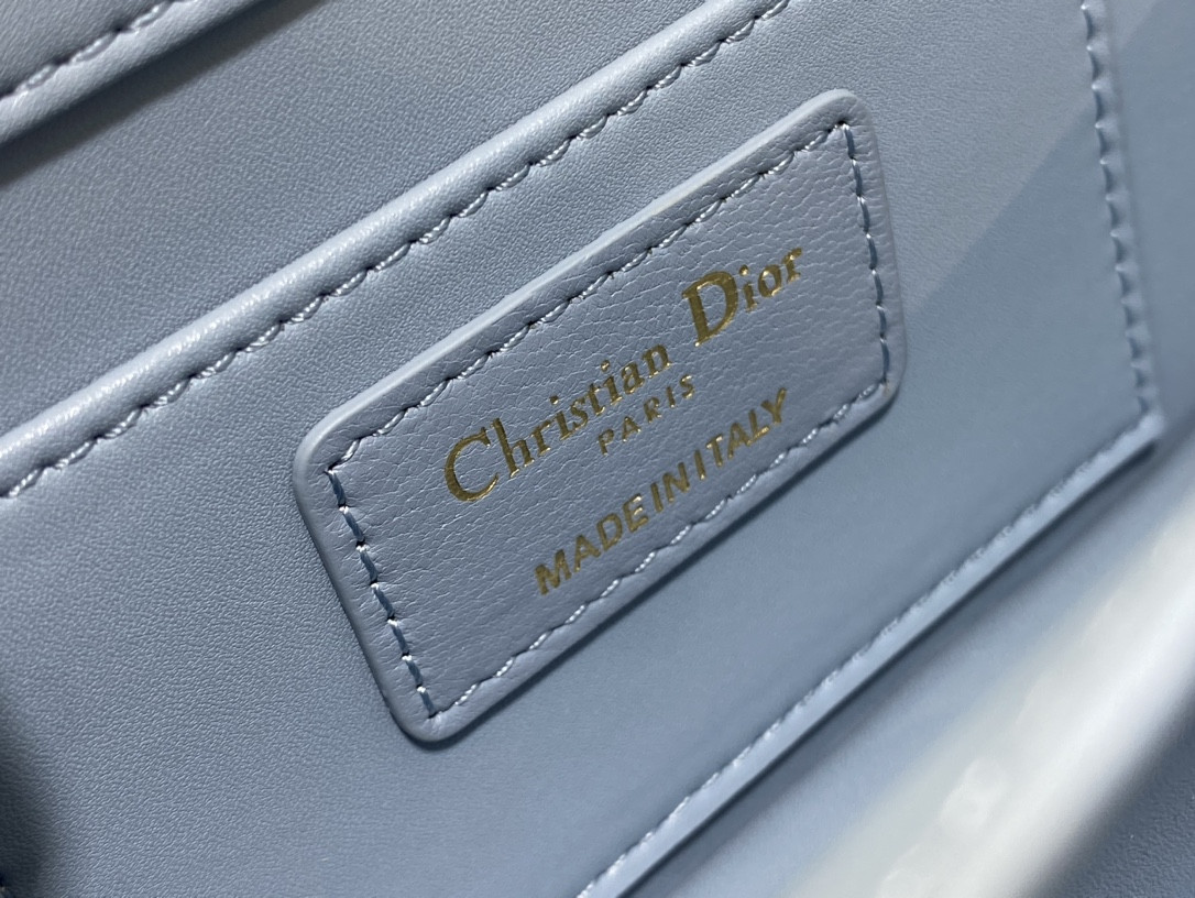 D*0r Small Ange Bag Blue  Latte Macrocannage Calfskin  20 x 12 x 5 cm