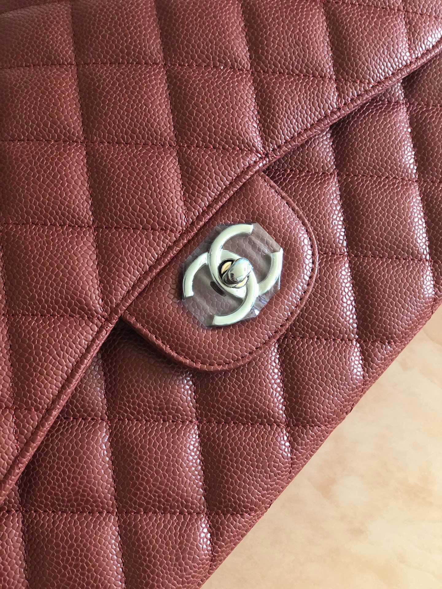 Ch*el Classic Flap Jumbo 30cm CF Silver Hardware 7.6 × 11.7 × 3.9 in