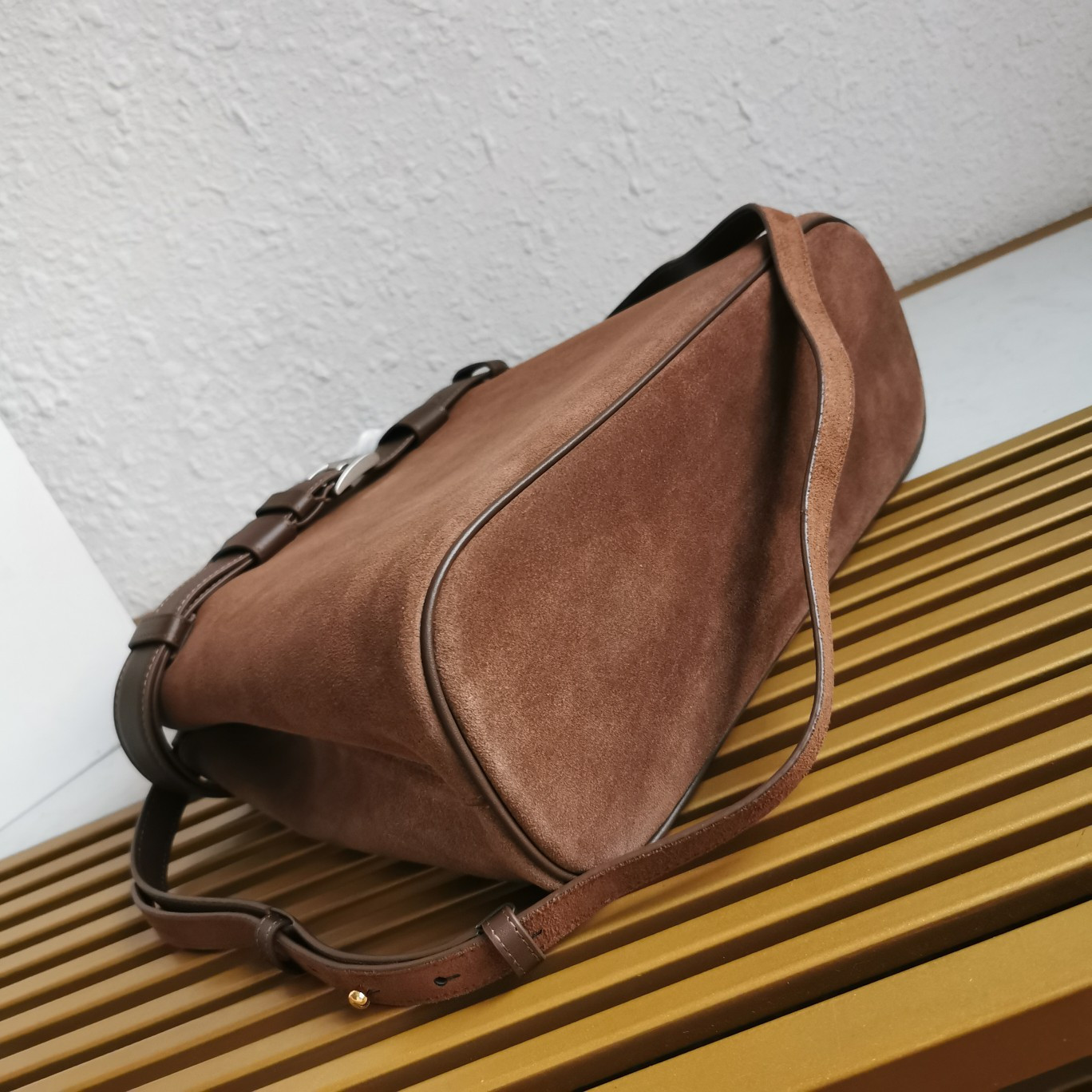 Pra*a Large Pra*a Buckle suede bag with belt  27.5x37.5x14cm