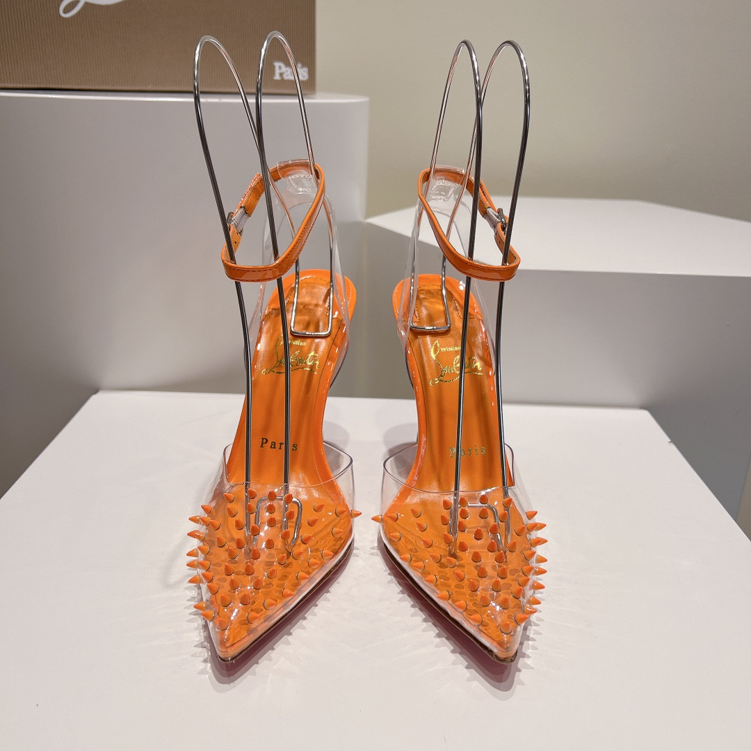 UA Ch**an Louboutin CL pointed toe high-heeled transparent studded sandals