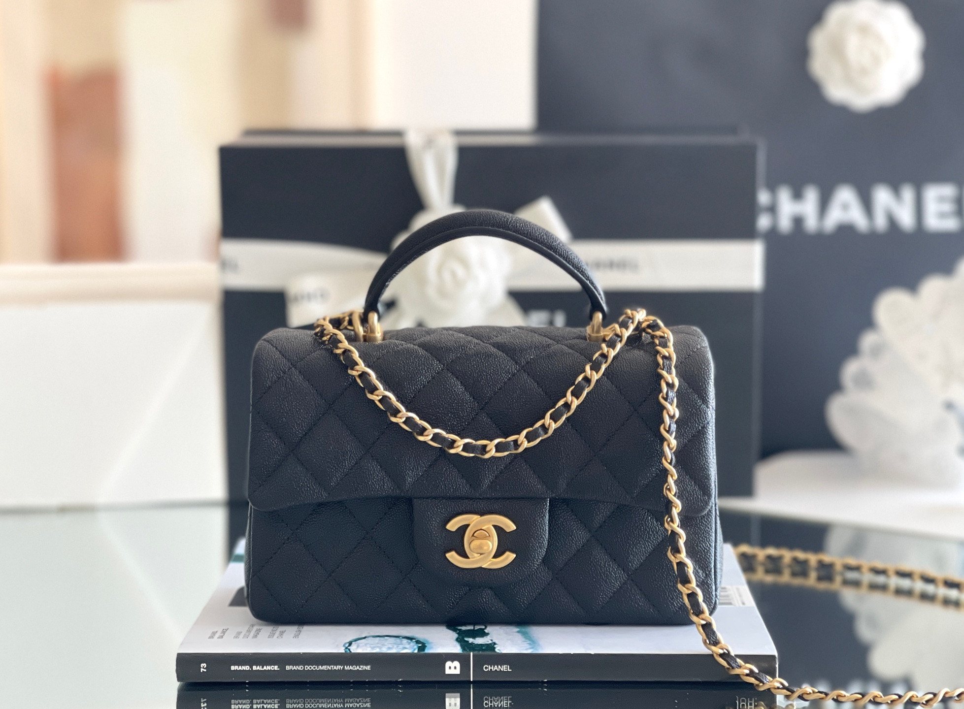 Ch*el Mini Classic Handbag With Top Handle 13x20x9cm