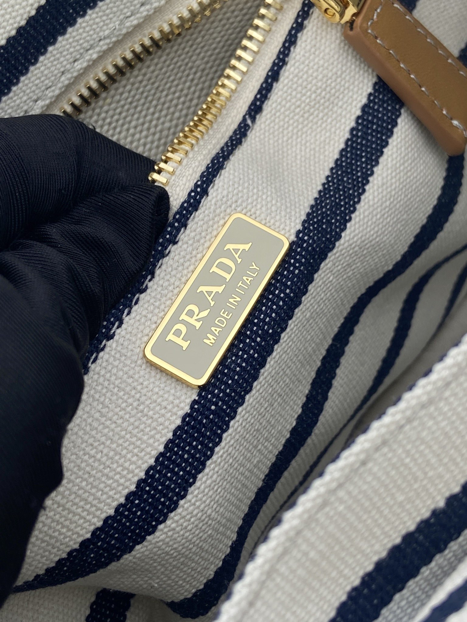 Pra*a Jardinière striped cotton canvas mini-bag 22x15x13cm