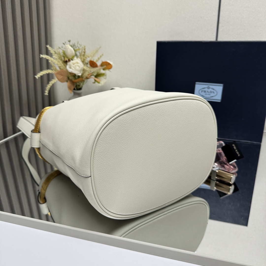 Pra*a Buckle leather bucket bag with jeweled belt 29x26.5x18cm