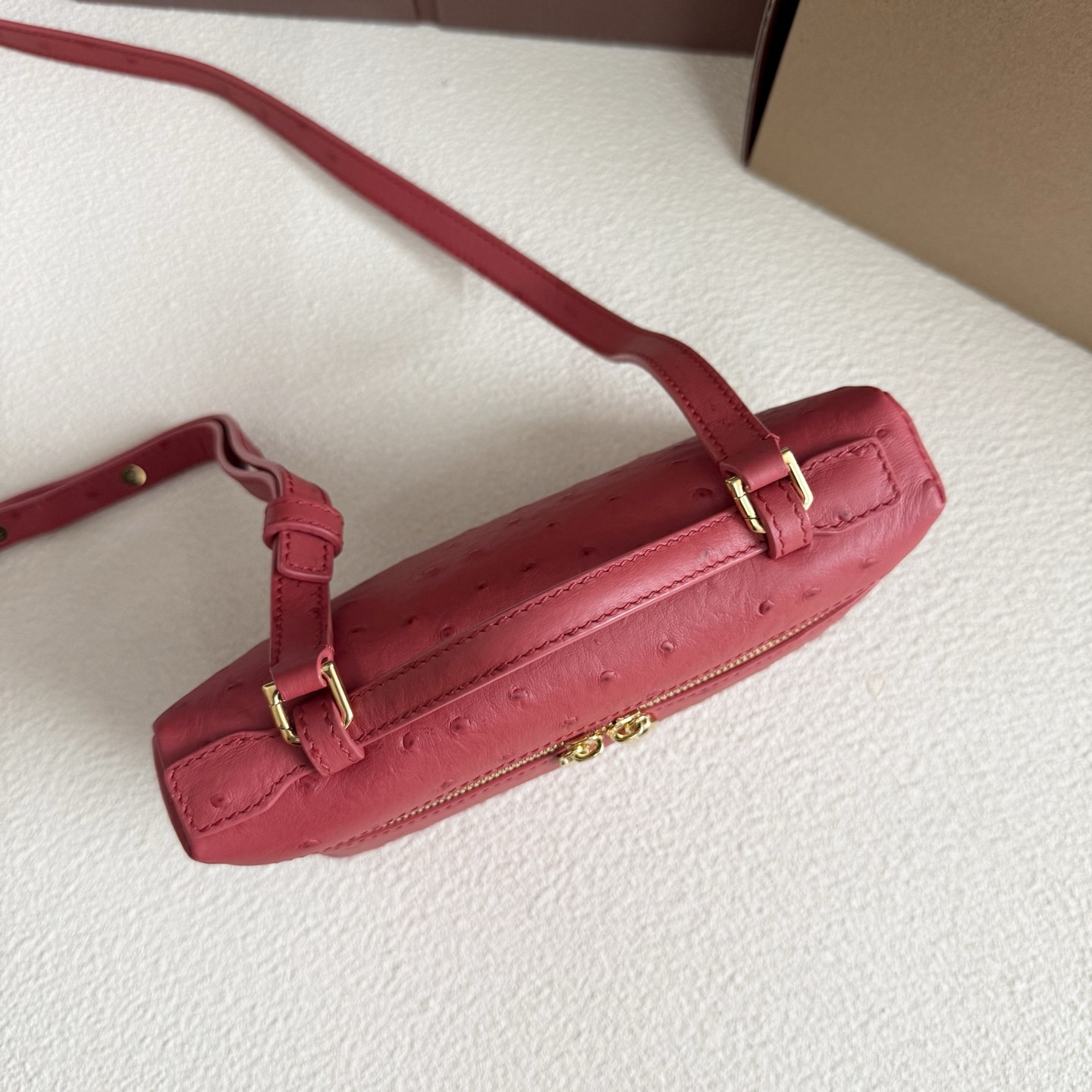 L**o p*ana Extra Pocket L19 Ostrich-grained Leather 11 x 19 x 6.5 cm